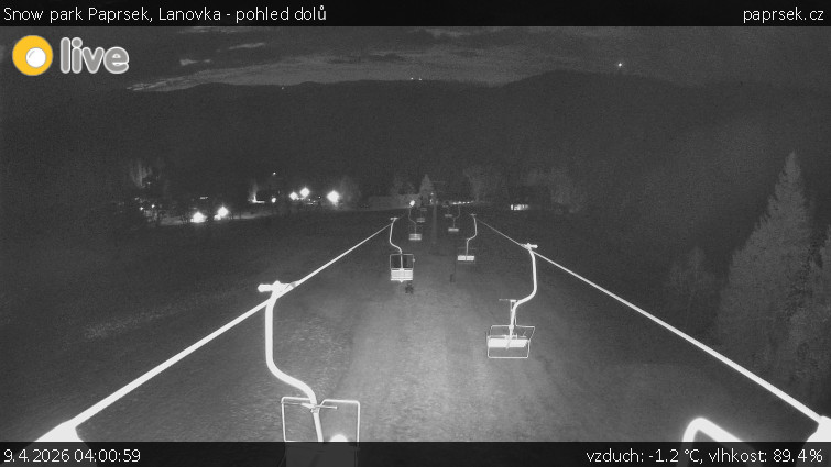 Snow park Paprsek - Lanovka - pohled dolů - 9.4.2026 v 04:00