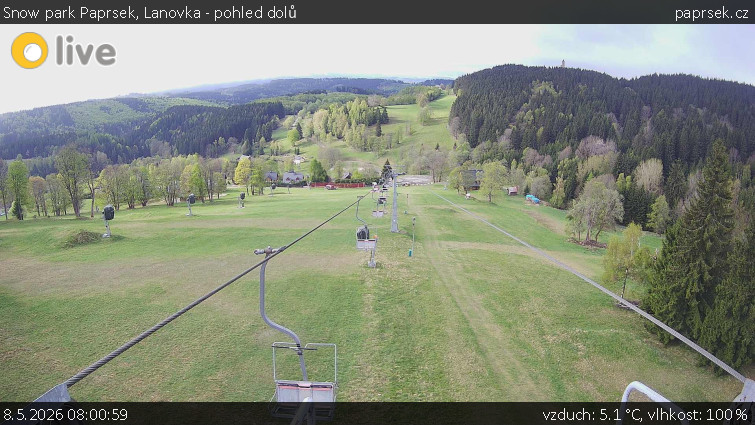 Snow park Paprsek - Lanovka - pohled dolů - 8.5.2026 v 08:00