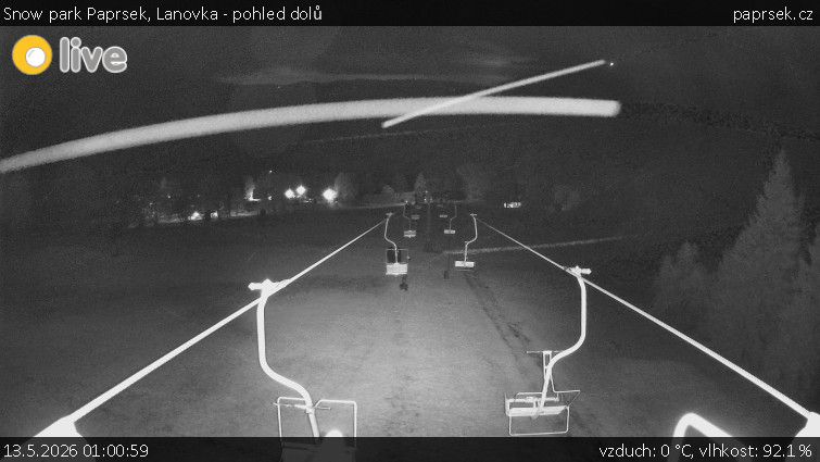 Snow park Paprsek - Lanovka - pohled dolů - 13.5.2026 v 01:00