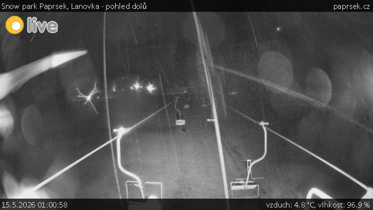 Snow park Paprsek - Lanovka - pohled dolů - 15.5.2026 v 01:00