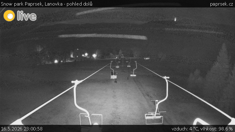 Snow park Paprsek - Lanovka - pohled dolů - 16.5.2026 v 23:00