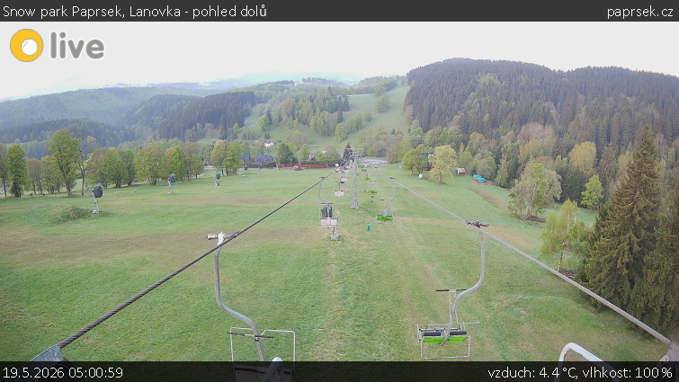 Snow park Paprsek - Lanovka - pohled dolů - 19.5.2026 v 05:00
