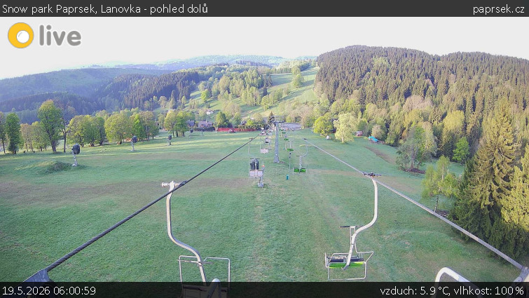 Snow park Paprsek - Lanovka - pohled dolů - 19.5.2026 v 06:00