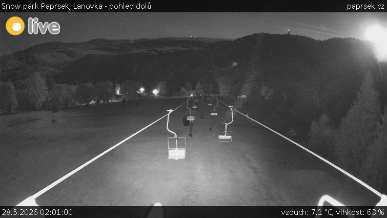 Snow park Paprsek - Lanovka - pohled dolů - 28.5.2026 v 02:01
