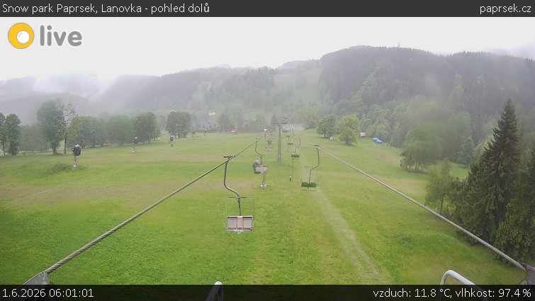 Snow park Paprsek - Lanovka - pohled dolů - 1.6.2026 v 06:01