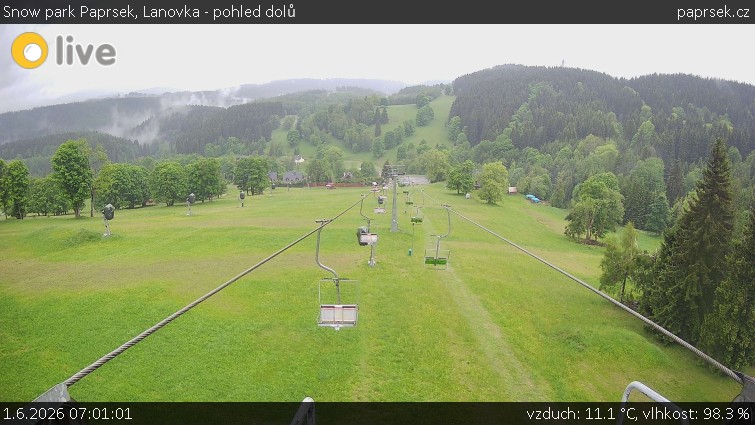 Snow park Paprsek - Lanovka - pohled dolů - 1.6.2026 v 07:01
