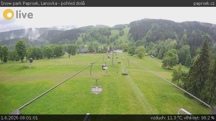 Snow park Paprsek - Lanovka - pohled dolů - 1.6.2026 v 08:01