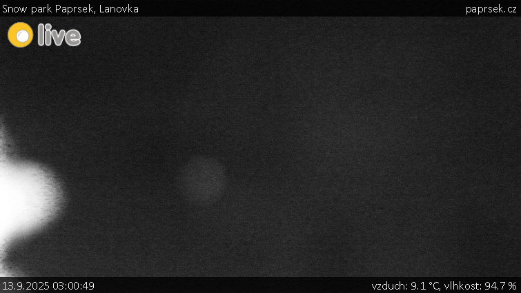 Snow park Paprsek - Lanovka - 13.9.2025 v 03:00 Snow park Paprsek - Lanovka - 13.9.2025 v 03:00