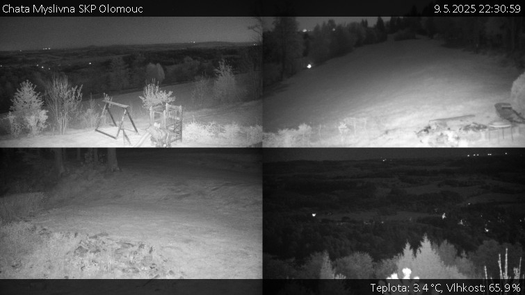 Chata Myslivna SKP Olomouc - Sdružený snímek okolí chaty Myslivna - 9.5.2025 v 22:30 Chata Myslivna SKP Olomouc - Sdružený snímek okolí chaty Myslivna - 9.5.2025 v 22:30