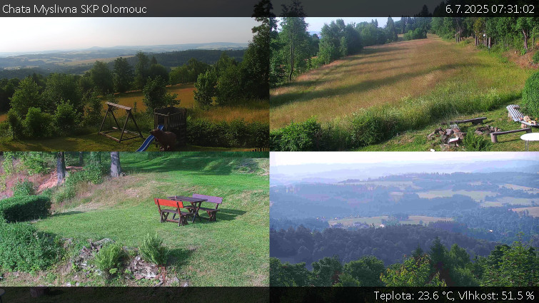 Chata Myslivna SKP Olomouc - Sdružený snímek okolí chaty Myslivna - 6.7.2025 v 07:31 Chata Myslivna SKP Olomouc - Sdružený snímek okolí chaty Myslivna - 6.7.2025 v 07:31