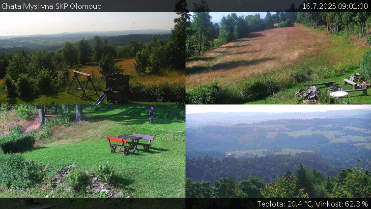 Chata Myslivna SKP Olomouc - Sdružený snímek okolí chaty Myslivna - 16.7.2025 v 09:01 Chata Myslivna SKP Olomouc - Sdružený snímek okolí chaty Myslivna - 16.7.2025 v 09:01