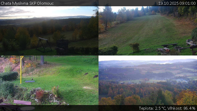 Chata Myslivna SKP Olomouc - Sdružený snímek okolí chaty Myslivna - 19.10.2025 v 09:01 Chata Myslivna SKP Olomouc - Sdružený snímek okolí chaty Myslivna - 19.10.2025 v 09:01