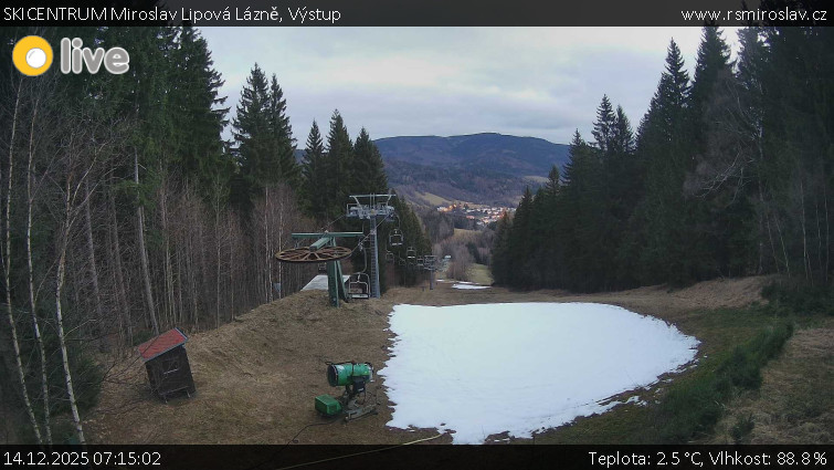 SKICENTRUM Miroslav Lipová Lázně - Výstupní stanice lanové dráhy - 14.12.2025 v 07:15