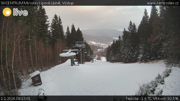 SKICENTRUM Miroslav Lipová Lázně - Výstupní stanice lanové dráhy - 1.1.2026 v 08:15