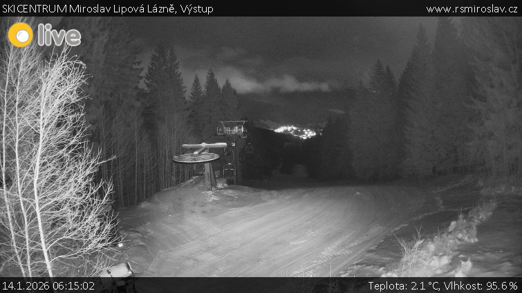 SKICENTRUM Miroslav Lipová Lázně - Výstupní stanice lanové dráhy - 14.1.2026 v 06:15
