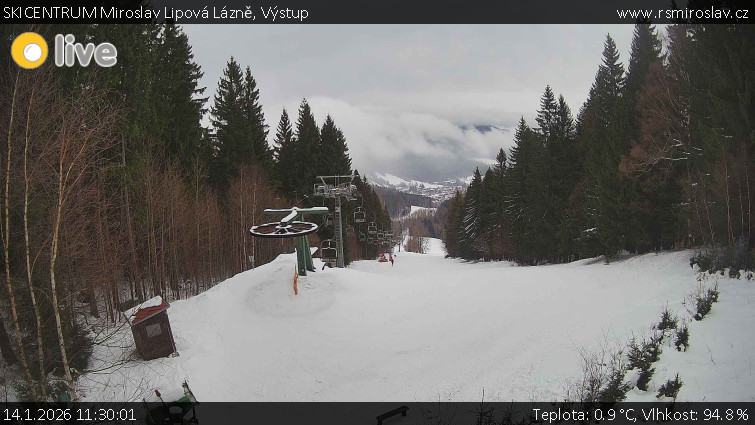 SKICENTRUM Miroslav Lipová Lázně - Výstupní stanice lanové dráhy - 14.1.2026 v 11:30