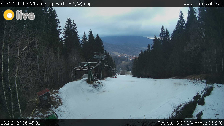 SKICENTRUM Miroslav Lipová Lázně - Výstupní stanice lanové dráhy - 13.2.2026 v 06:45
