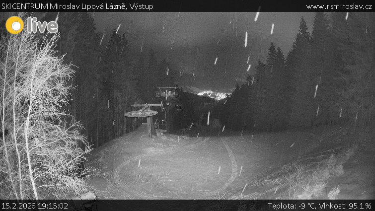 SKICENTRUM Miroslav Lipová Lázně - Výstupní stanice lanové dráhy - 15.2.2026 v 19:15