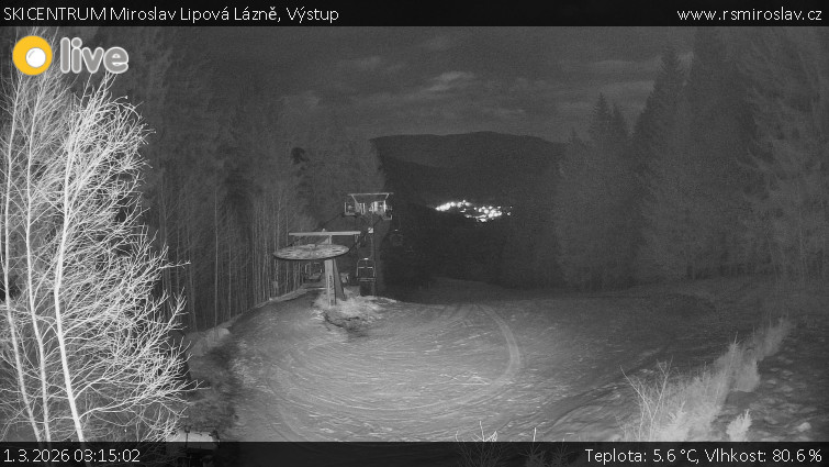 SKICENTRUM Miroslav Lipová Lázně - Výstupní stanice lanové dráhy - 1.3.2026 v 03:15