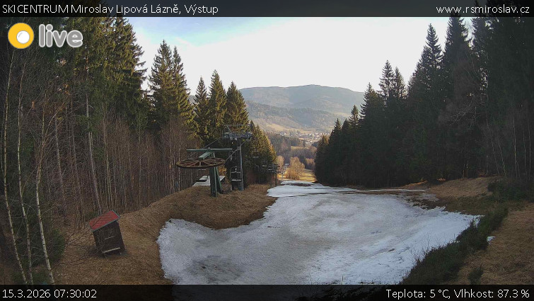 SKICENTRUM Miroslav Lipová Lázně - Výstupní stanice lanové dráhy - 15.3.2026 v 07:30