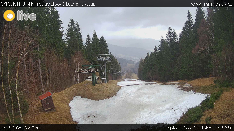 SKICENTRUM Miroslav Lipová Lázně - Výstupní stanice lanové dráhy - 16.3.2026 v 08:00