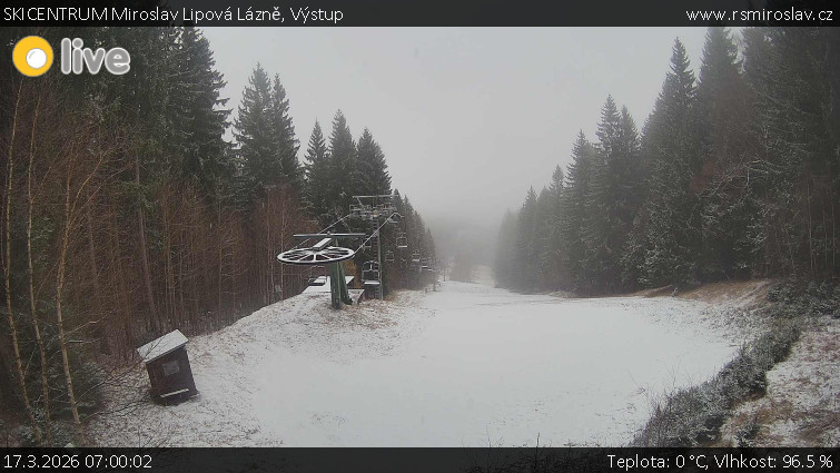 SKICENTRUM Miroslav Lipová Lázně - Výstupní stanice lanové dráhy - 17.3.2026 v 07:00