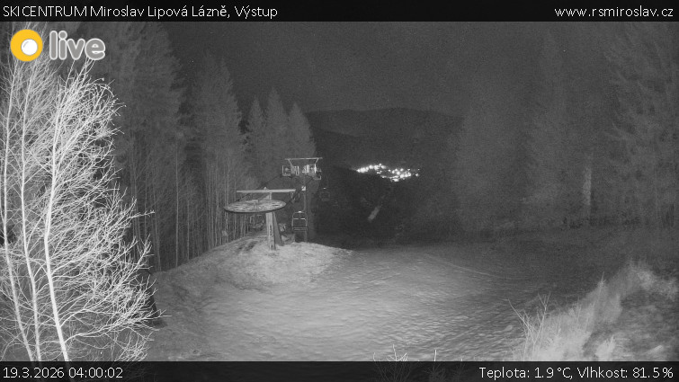 SKICENTRUM Miroslav Lipová Lázně - Výstupní stanice lanové dráhy - 19.3.2026 v 04:00