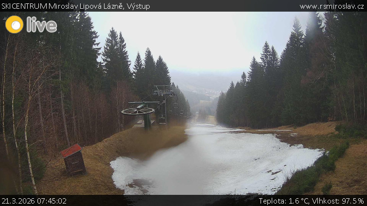 SKICENTRUM Miroslav Lipová Lázně - Výstupní stanice lanové dráhy - 21.3.2026 v 07:45