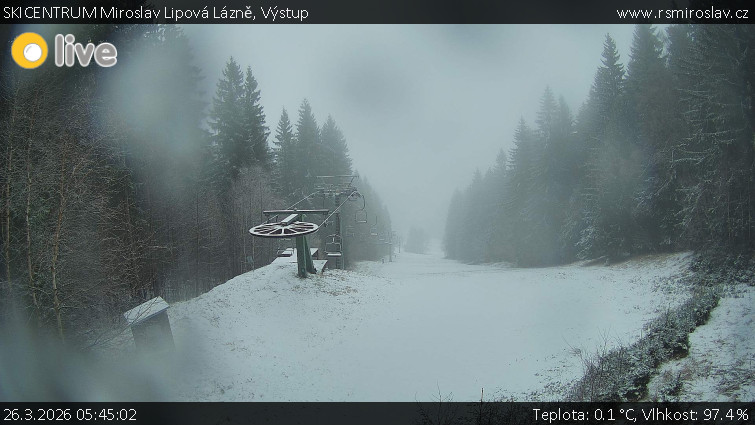 SKICENTRUM Miroslav Lipová Lázně - Výstupní stanice lanové dráhy - 26.3.2026 v 05:45