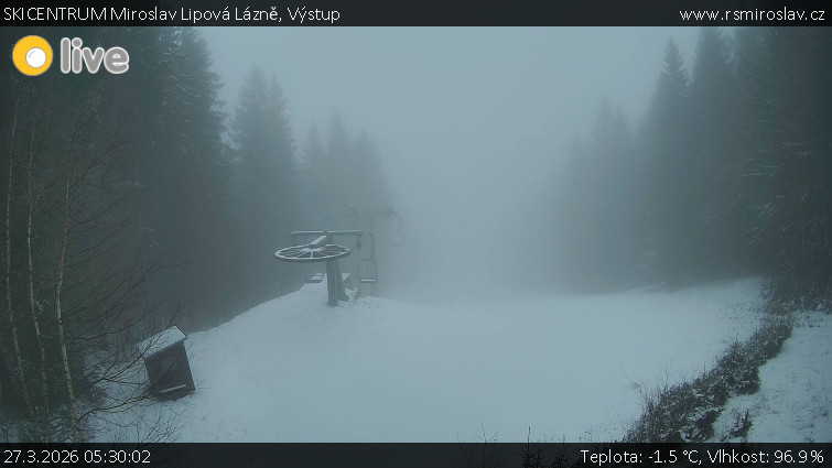 SKICENTRUM Miroslav Lipová Lázně - Výstupní stanice lanové dráhy - 27.3.2026 v 05:30