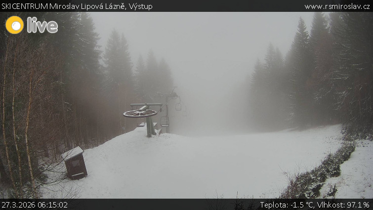 SKICENTRUM Miroslav Lipová Lázně - Výstupní stanice lanové dráhy - 27.3.2026 v 06:15