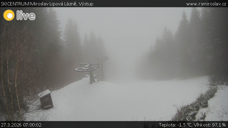 SKICENTRUM Miroslav Lipová Lázně - Výstupní stanice lanové dráhy - 27.3.2026 v 07:00