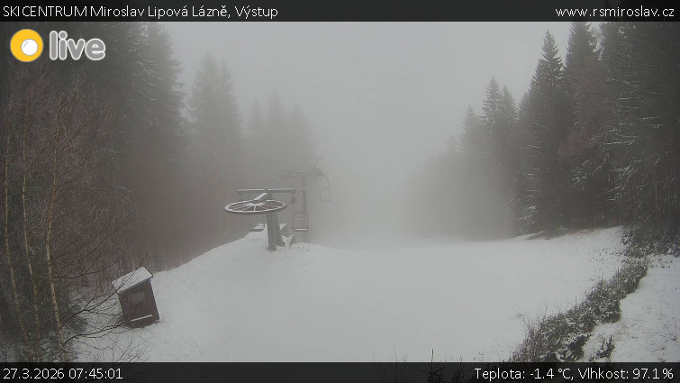 SKICENTRUM Miroslav Lipová Lázně - Výstupní stanice lanové dráhy - 27.3.2026 v 07:45
