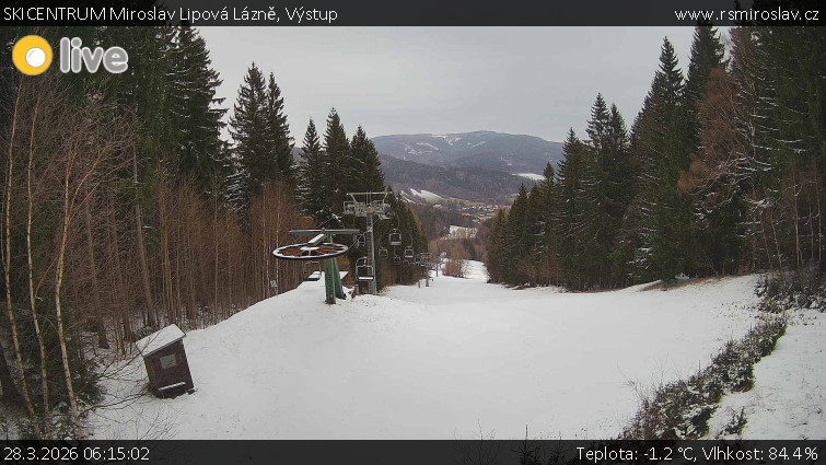 SKICENTRUM Miroslav Lipová Lázně - Výstupní stanice lanové dráhy - 28.3.2026 v 06:15
