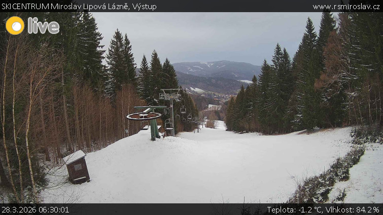 SKICENTRUM Miroslav Lipová Lázně - Výstupní stanice lanové dráhy - 28.3.2026 v 06:30