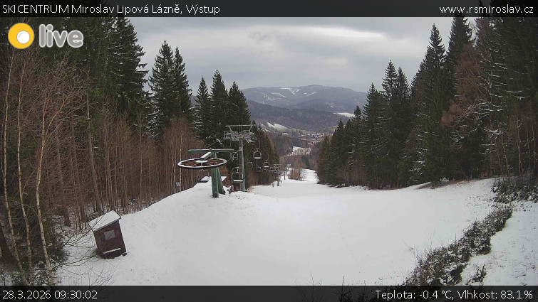 SKICENTRUM Miroslav Lipová Lázně - Výstupní stanice lanové dráhy - 28.3.2026 v 09:30
