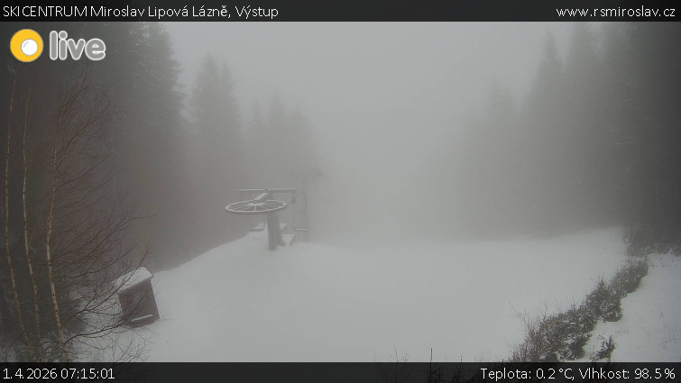 SKICENTRUM Miroslav Lipová Lázně - Výstupní stanice lanové dráhy - 1.4.2026 v 07:15
