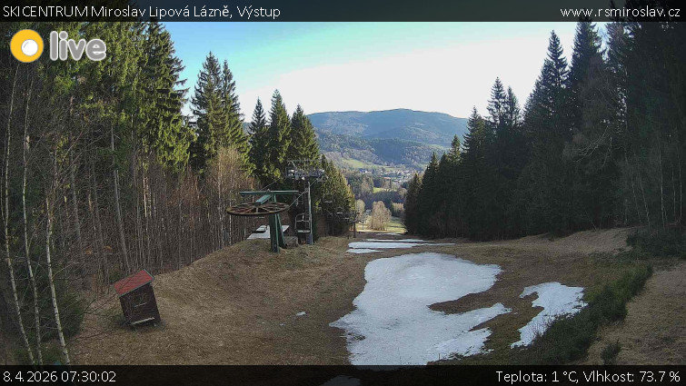 SKICENTRUM Miroslav Lipová Lázně - Výstupní stanice lanové dráhy - 8.4.2026 v 07:30