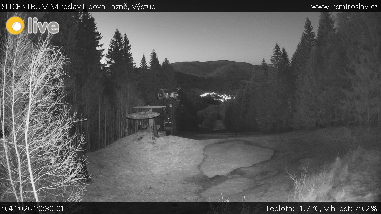 SKICENTRUM Miroslav Lipová Lázně - Výstupní stanice lanové dráhy - 9.4.2026 v 20:30