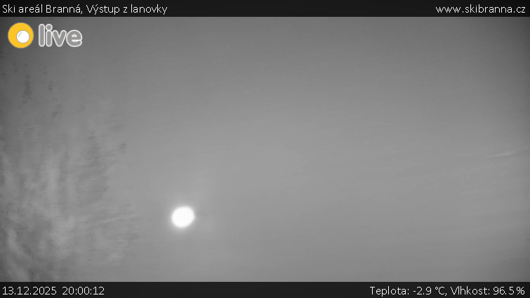 Ski areál Branná - Výstup z lanovky - 13.12.2025 v 20:00