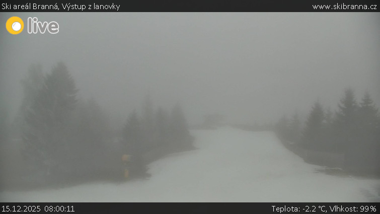 Ski areál Branná - Výstup z lanovky - 15.12.2025 v 08:00