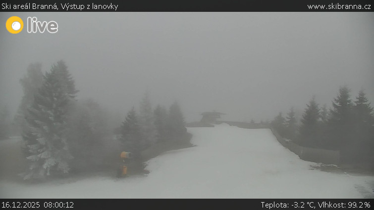 Ski areál Branná - Výstup z lanovky - 16.12.2025 v 08:00
