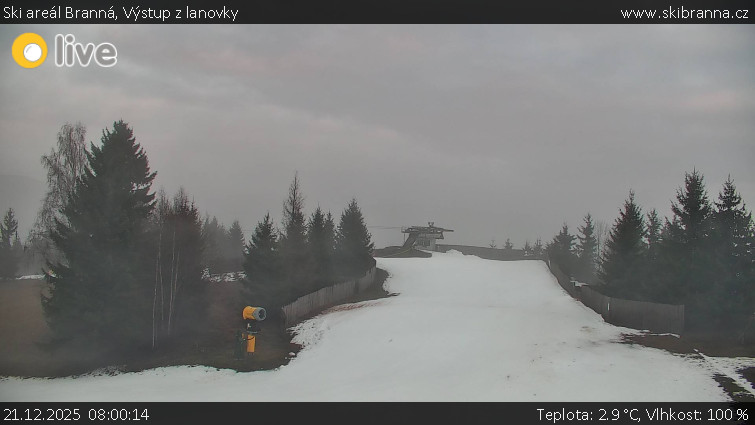 Ski areál Branná - Výstup z lanovky - 21.12.2025 v 08:00