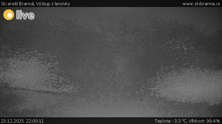 Ski areál Branná - Výstup z lanovky - 23.12.2025 v 22:00