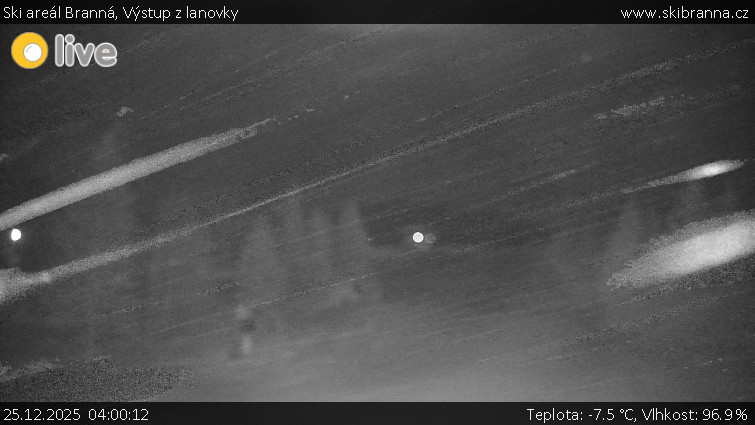 Ski areál Branná - Výstup z lanovky - 25.12.2025 v 04:00