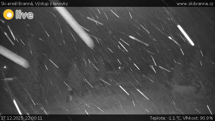Ski areál Branná - Výstup z lanovky - 27.12.2025 v 22:00