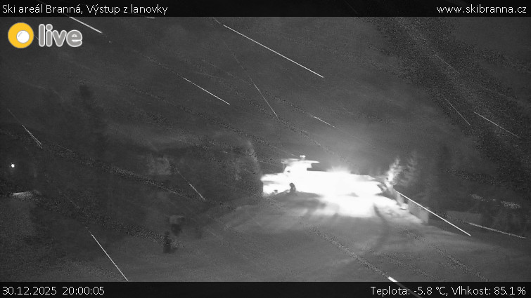 Ski areál Branná - Výstup z lanovky - 30.12.2025 v 20:00