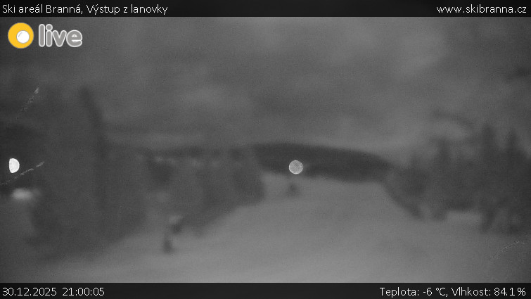 Ski areál Branná - Výstup z lanovky - 30.12.2025 v 21:00
