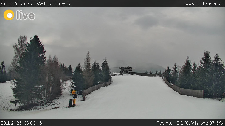 Ski areál Branná - Výstup z lanovky - 29.1.2026 v 08:00
