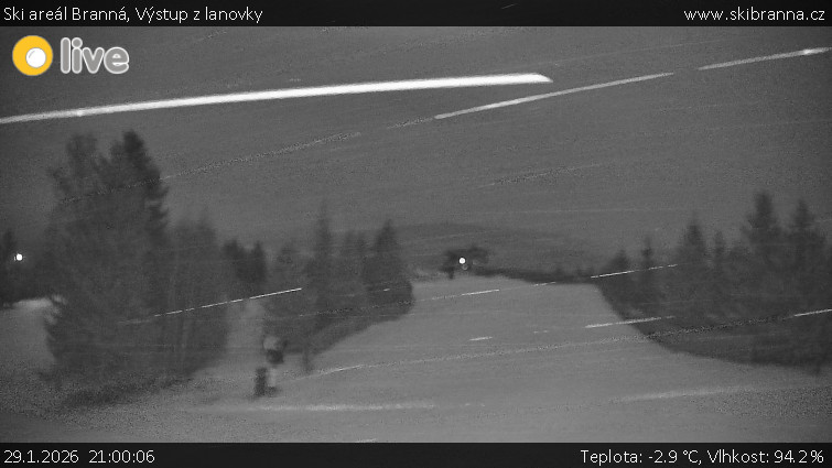 Ski areál Branná - Výstup z lanovky - 29.1.2026 v 21:00